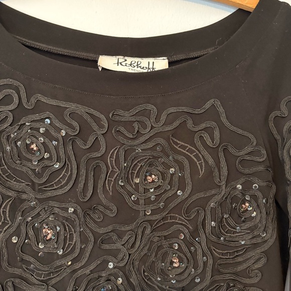 Vintage Joseph Ribkoff Black Floral Appliqué Sequin Top XS/S - Picture 2 of 5